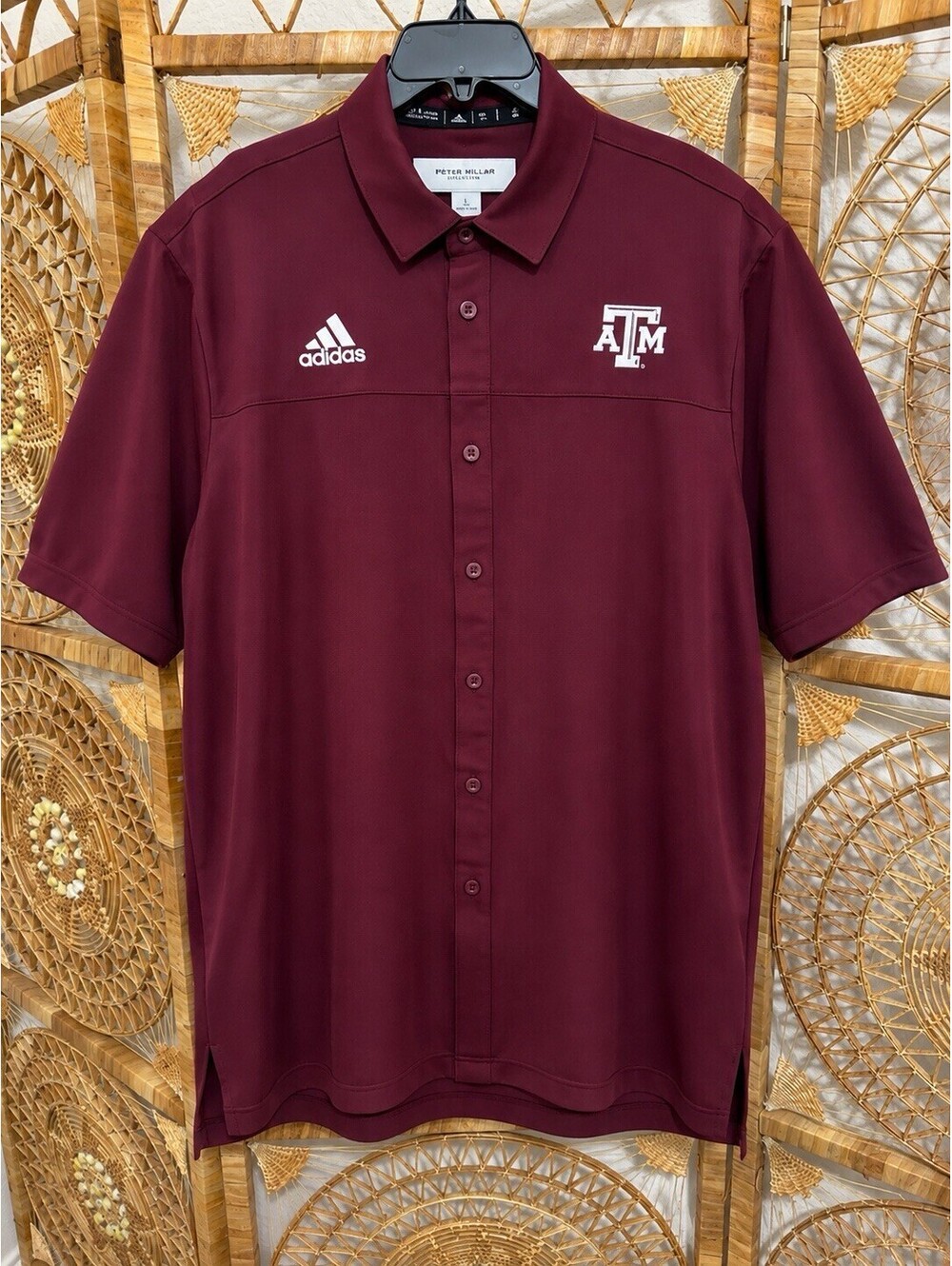 Texas A&M Aggies Adidas Shirt Men Large  Short Sleeve Performance Button Up